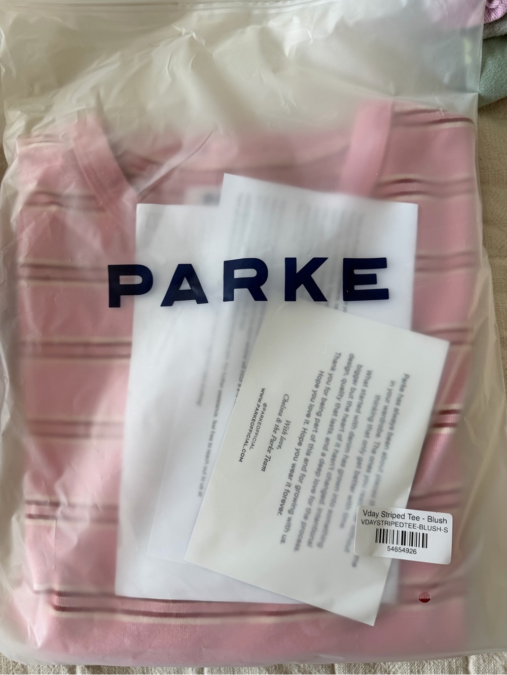 Parke Blush Striped V-Day Short Sleeve Tee